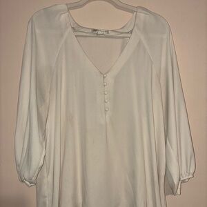 Cato White 3/4 Sleeve Relaxed Buttoned Blouse